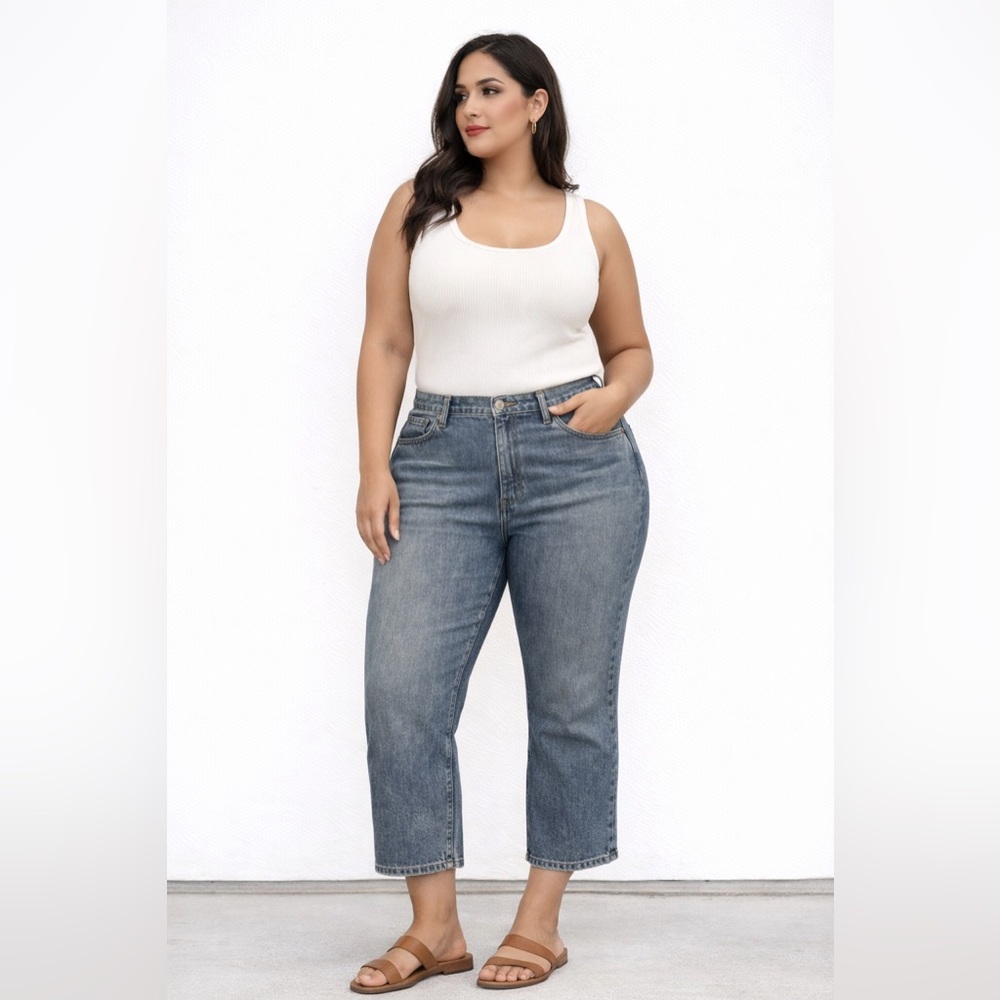 Reformation Julia Crop High RIse Cigarette‎ Jean Extended Size - 22W Sydney Blue